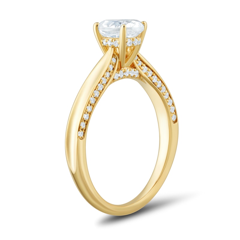 Main Image 3 of 1 CT. T.W. Oval Diamond Solitaire Pinched Shank Engagement Ring in 14K Gold