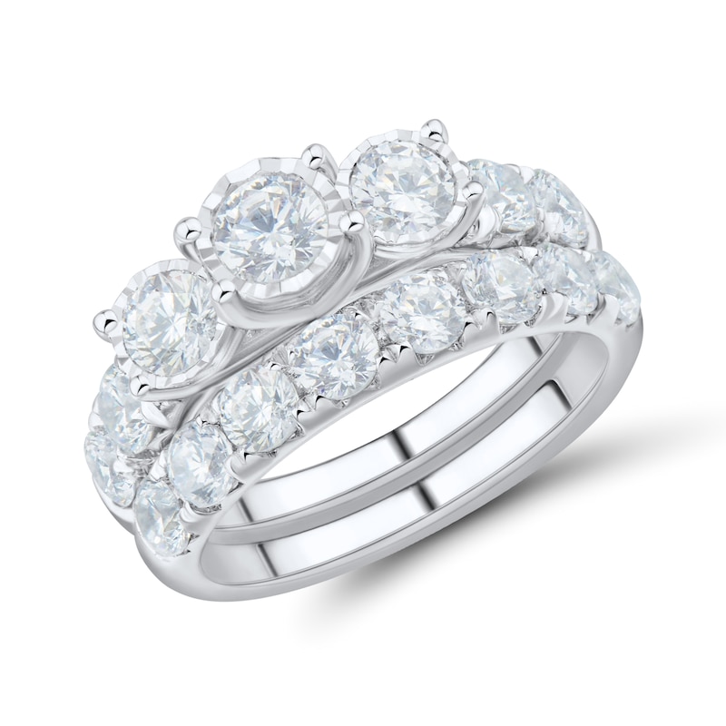 Main Image 1 of 3 CT. T.W. Diamond Miracle Three Stone Bridal Set in 14K White Gold