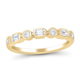 1/2 CT. T.W. Emerald-Cut and Round Bezel-Set Alternating Band in 14K Gold