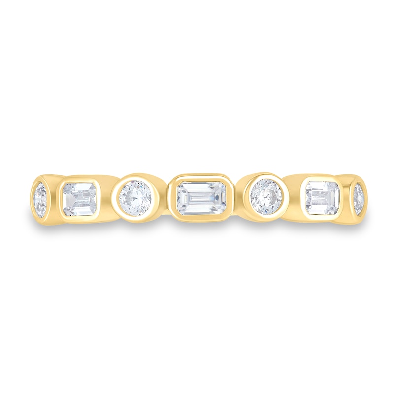 Main Image 2 of 1/2 CT. T.W. Emerald-Cut and Round Bezel-Set Alternating Band in 14K Gold