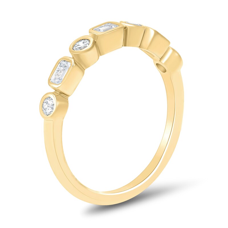 Main Image 3 of 1/2 CT. T.W. Emerald-Cut and Round Bezel-Set Alternating Band in 14K Gold