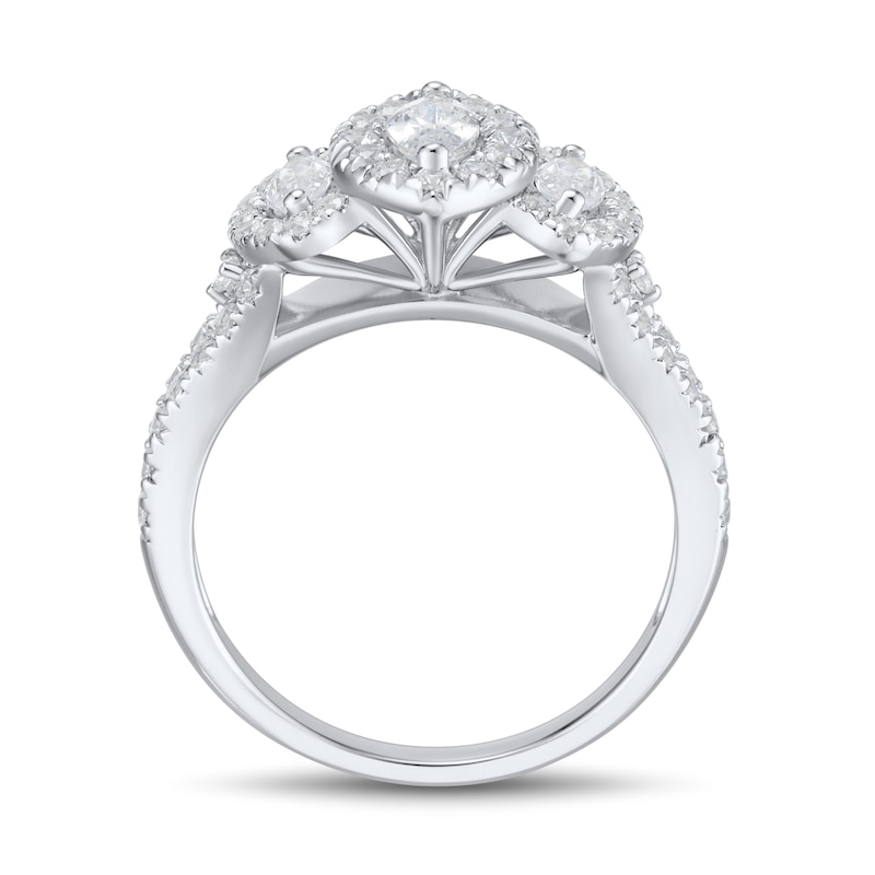 Main Image 3 of 1 CT. T.W. Marquise-Cut Diamond Frame Three Stone Engagement Ring in 14K White Gold