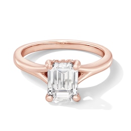 2 CT. T.W. Emerald-Cut Certified Lab-Created Diamond Solitaire Hidden Halo Engagement Ring in 14K Rose Gold (F/VS2)