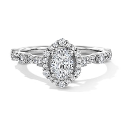 1 CT. T.W. Oval Diamond Hexagonal Frame Engagement Ring in 14K White Gold