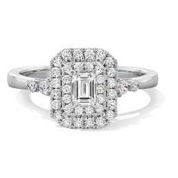 5/8 CT. T.W. Emerald-Cut Diamond Double Octagonal Frame Engagement Ring in 14K White Gold