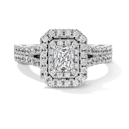 1 CT. T.W. Radiant-Cut Diamond Double Octagonal Frame Split Shank Engagement Ring in 14K White Gold