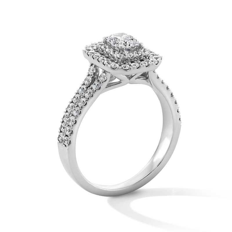 Main Image 2 of 1 CT. T.W. Radiant-Cut Diamond Double Octagonal Frame Split Shank Engagement Ring in 14K White Gold