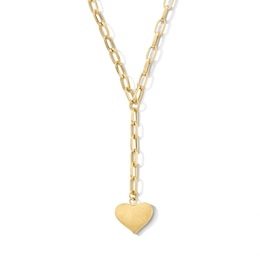 Heart Drop Paper Clip Chain “Y” Necklace in Hollow 10K Gold