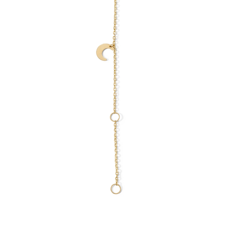 Main Image 1 of Moon and Star Dangle Station Cable Chain Anklet in Solid 10K Gold - 10&quot;