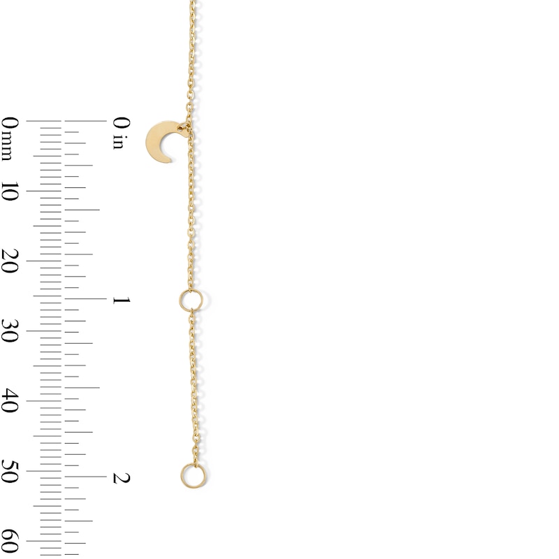 Main Image 2 of Moon and Star Dangle Station Cable Chain Anklet in Solid 10K Gold - 10&quot;