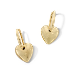 Heart Hoop Drop Earrings in Hollow 10K Gold