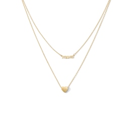 &quot;Mom&quot; and Heart Double Strand Necklace in Solid 10K Gold