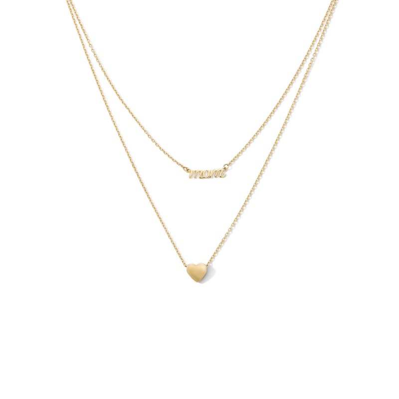 Main Image 1 of &quot;Mom&quot; and Heart Double Strand Necklace in Solid 10K Gold