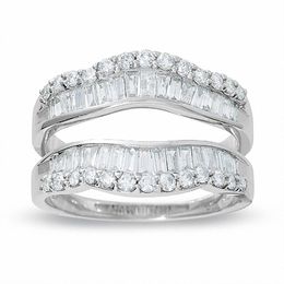 Previously Owned - 1 CT. T.W. Round and Baguette Diamond Wrap Solitaire Enhancer in 14K White Gold