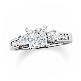 Previously Owned - 1 CT. T.W. Quad Princess-Cut Diamond Three Stone Ring in 14K White Gold