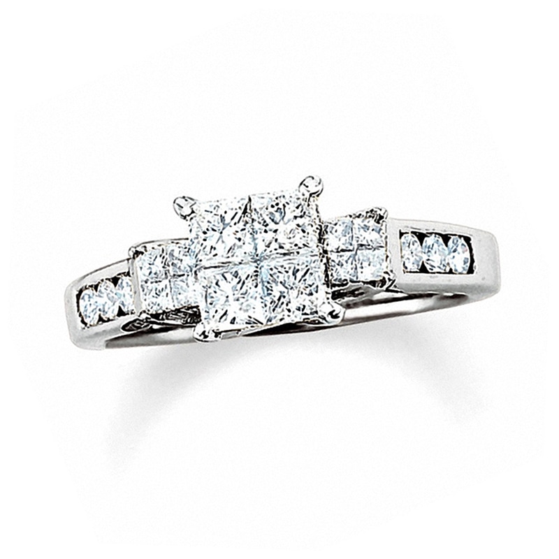 Main Image 1 of Previously Owned - 1 CT. T.W. Quad Princess-Cut Diamond Three Stone Ring in 14K White Gold