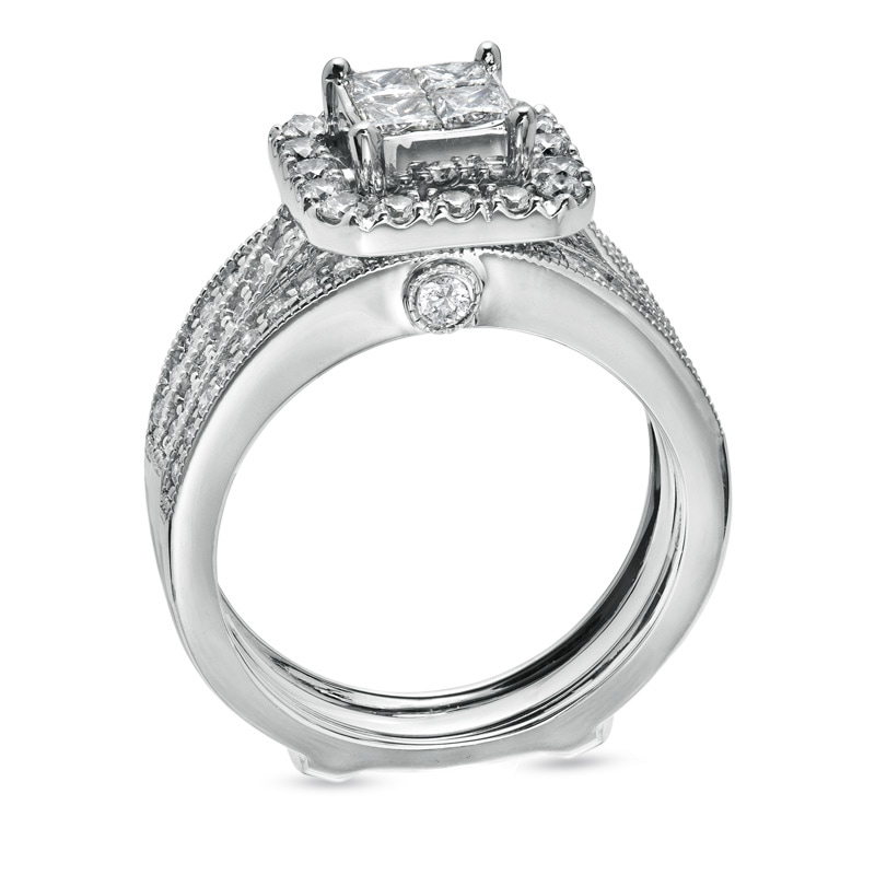 Main Image 2 of Previously Owned - 1-1/2 CT. T.W. Quad Princess-Cut Diamond Bridal Set in 14K White Gold - Size 7