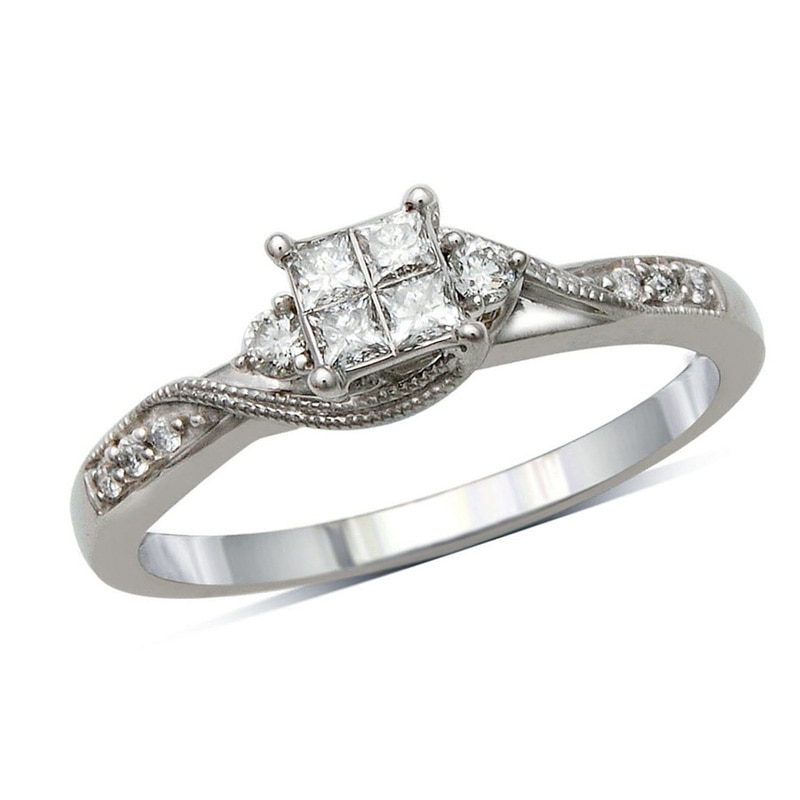 Main Image 3 of Previously Owned - 1/3 CT. T.W. Quad Princess-Cut Diamond Bridal Set in 10K White Gold