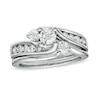 Thumbnail Image 0 of Previously Owned - 1 CT. T.W. Diamond Three Stone Swirl Bridal Set in 14K White Gold