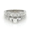 Thumbnail Image 1 of Previously Owned 1-1/2 CT. T.W. Princess-Cut Diamond Three Stone Soldered Bridal Set in 14K White Gold