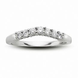 Previously Owned - 1/4 CT. T.W. Diamond Contour Wedding Band in 14K White Gold