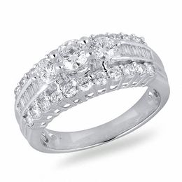 Previously Owned - 1-1/2 CT. T.W. Diamond Three Stone Engagement Ring in 14K White Gold