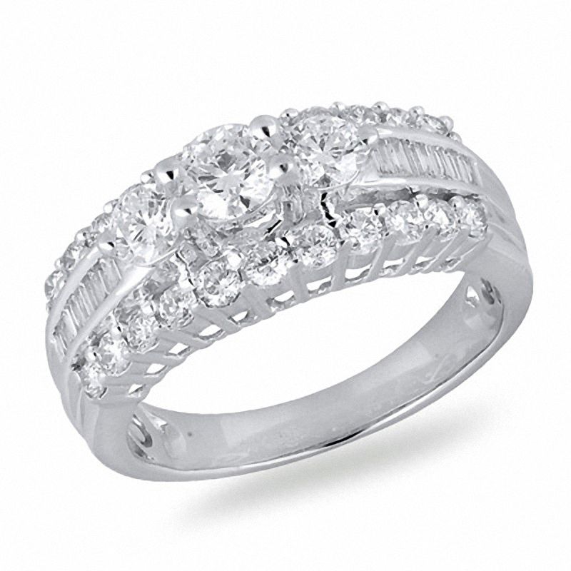 Main Image 1 of Previously Owned - 1-1/2 CT. T.W. Diamond Three Stone Engagement Ring in 14K White Gold