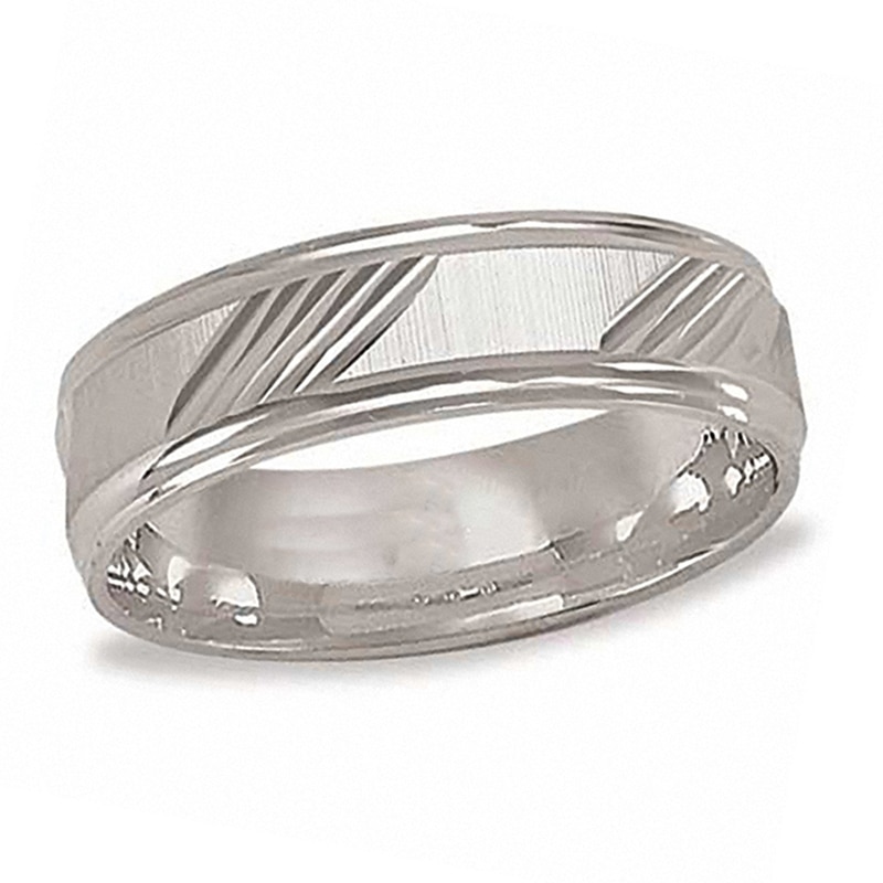 Main Image 1 of Previously Owned - Men's 6.0mm Diagonal Lines Wedding Band in 10K White Gold