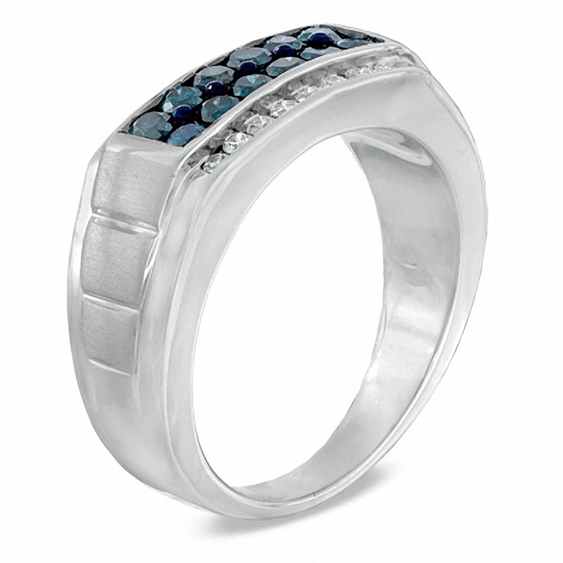 Main Image 2 of Previously Owned - Men's 1 CT. T.W. Enhanced Blue and White Diamond Band in Sterling Silver