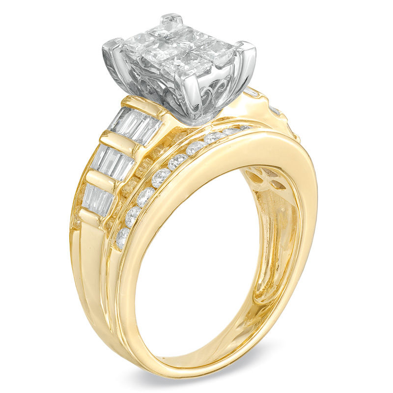 Main Image 2 of Previously Owned - 2 CT. T.W. Princess-Cut Composite Diamond Engagement Ring in 14K Gold