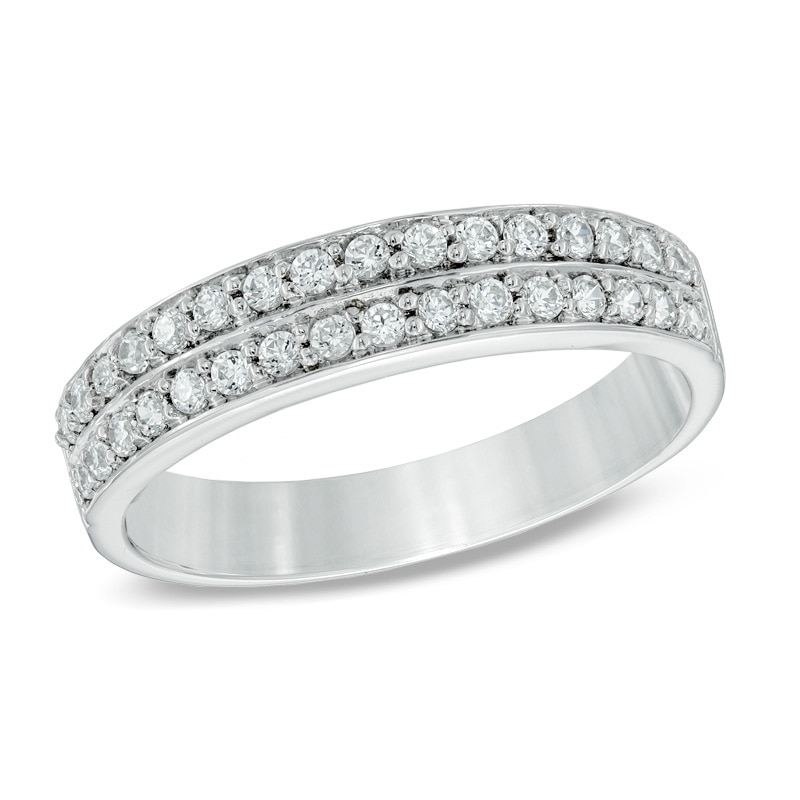 Previously Owned - 1/4 CT. T.W. Diamond Double Row Wedding Band in 10K White Gold