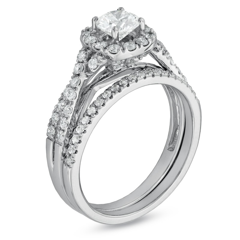 Main Image 2 of Previously Owned - 1 CT. T.W. Diamond Frame Twist Bridal Set in 14K White Gold