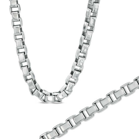 Previously Owned - Men's 6.0mm Box Necklace and Bracelet Set in Stainless  Steel - 24