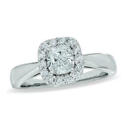 Previously Owned - Celebration Lux® 1 CT. T.W. Cushion-Cut Diamond Framed Engagement Ring in 18K White Gold (H-SI2)