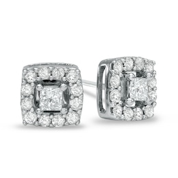 Previously Owned - 3/4 CT. T.W. Princess-Cut Diamond Frame Stud Earrings in 10K White Gold