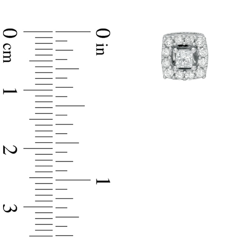 Main Image 2 of Previously Owned - 3/4 CT. T.W. Princess-Cut Diamond Frame Stud Earrings in 10K White Gold