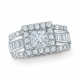 Previously Owned - 2 CT. T.W. Frame Princess Cut Diamond Engagement Ring in 14K White Gold