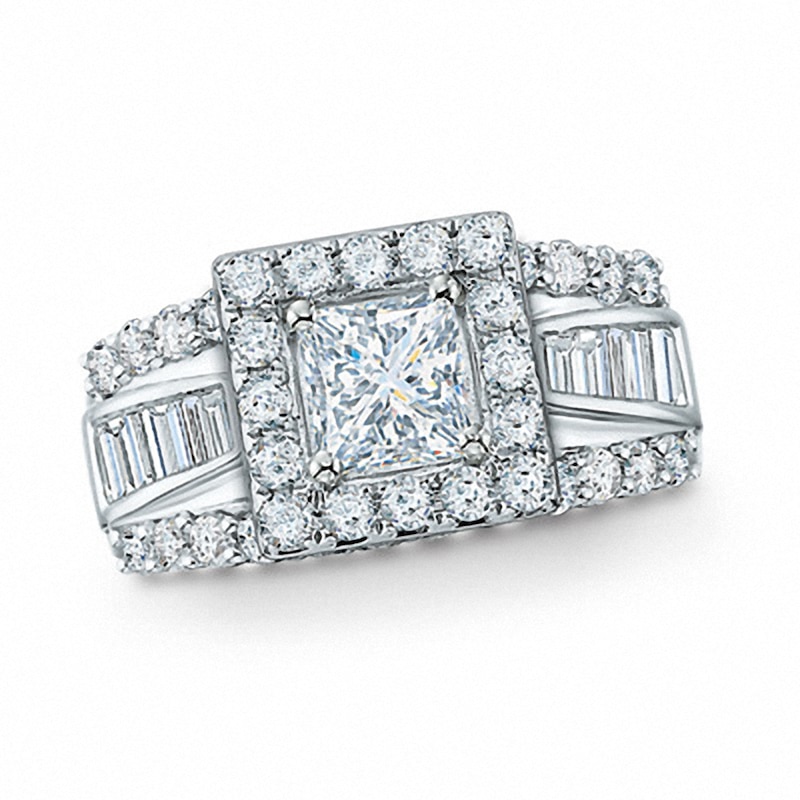 Main Image 1 of Previously Owned - 2 CT. T.W. Frame Princess Cut Diamond Engagement Ring in 14K White Gold