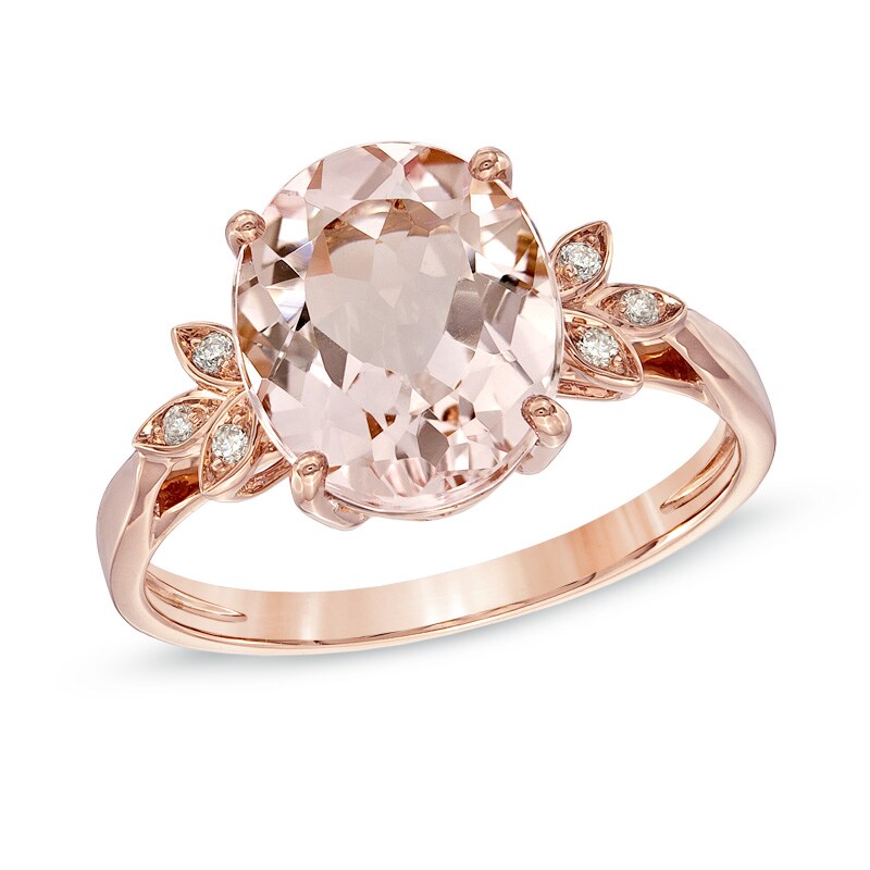 Main Image 1 of Previously Owned - Oval Morganite and Diamond Accent Ring in 10K Rose Gold