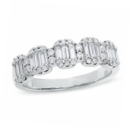 Previously Owned - 3/4 CT. T.W. Baguette and Round Diamond Band in 14K White Gold