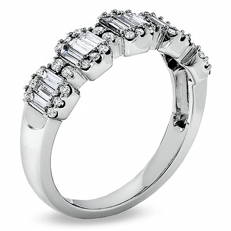 Main Image 2 of Previously Owned - 3/4 CT. T.W. Baguette and Round Diamond Band in 14K White Gold