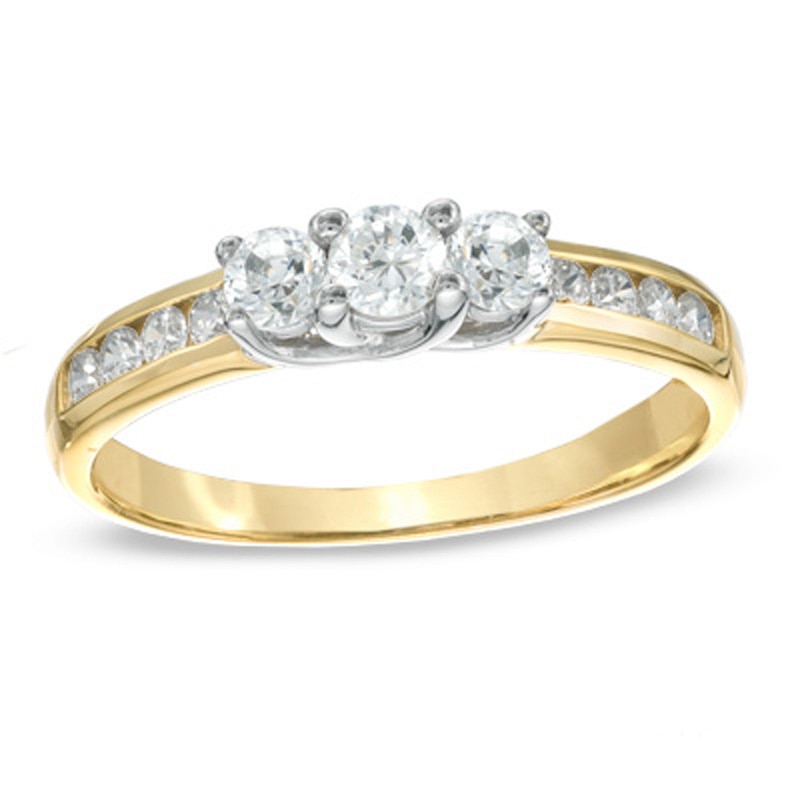 Main Image 1 of Previously Owned - 1/2 CT. T.W. Diamond Three Stone Engagement Ring in 10K Gold