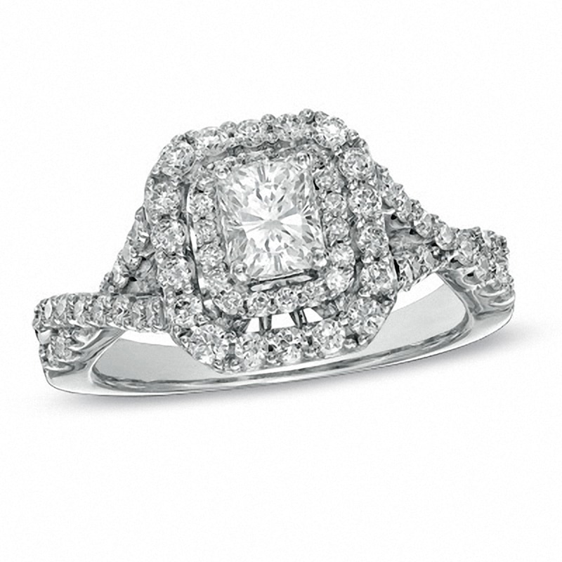 Main Image 1 of Previously Owned - 1-1/4 CT. T.W.  Radiant-Cut Diamond Frame Engagement Ring in 14K White Gold (I/I1)