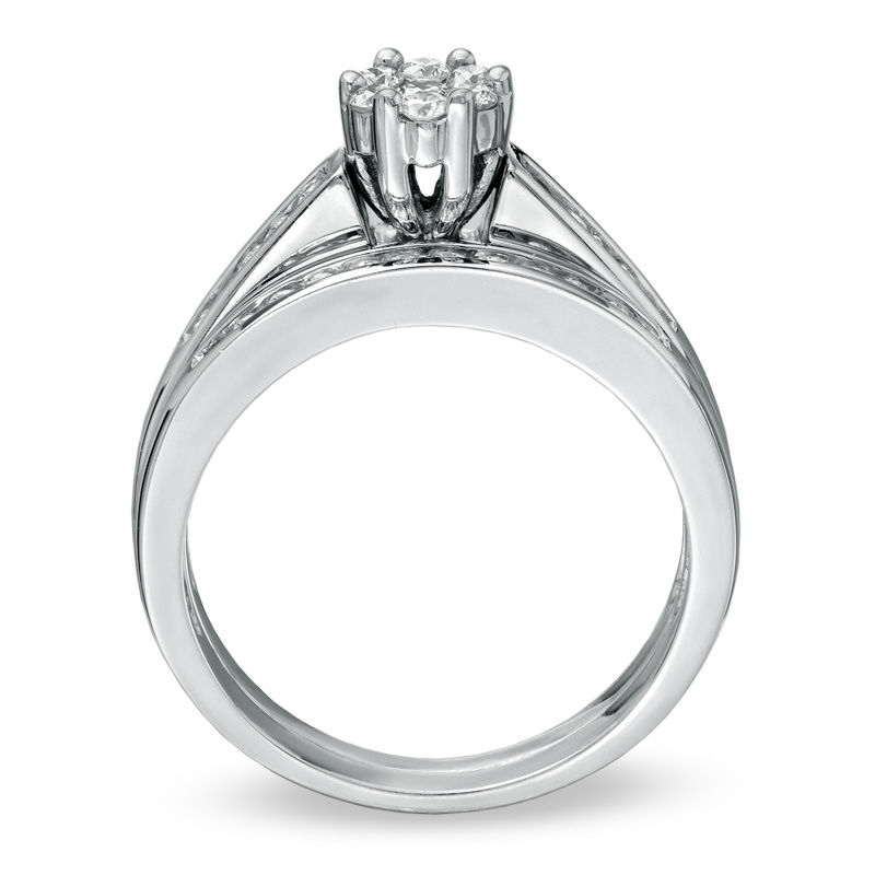 Main Image 2 of Previously Owned - 1/2 CT. T.W. Diamond Flower Bridal Set in 14K White Gold