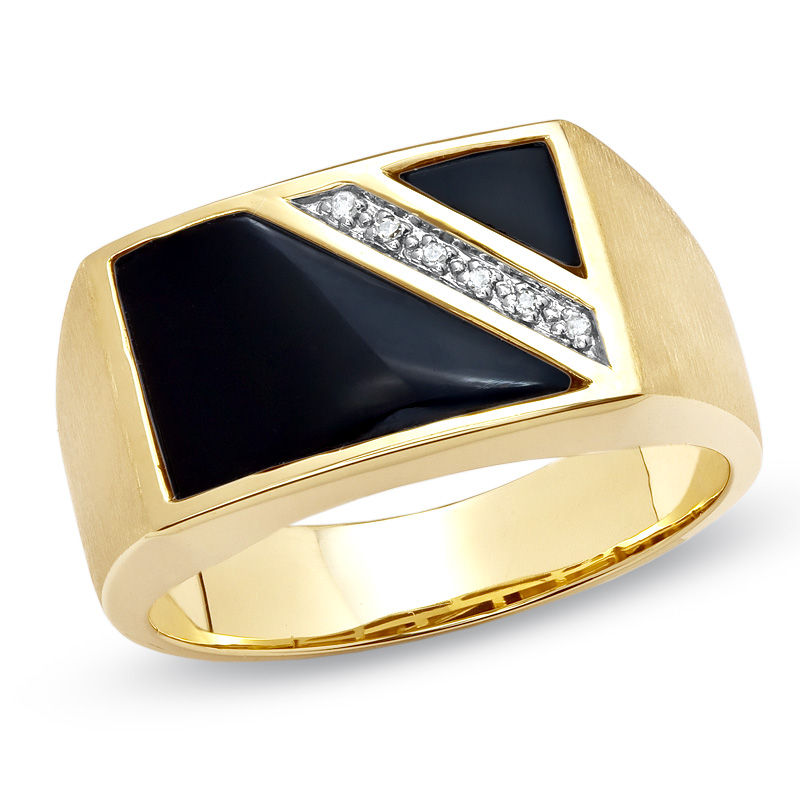 Previously Owned - Men's Onyx Flag Ring with Diamond Accents in 10K ...