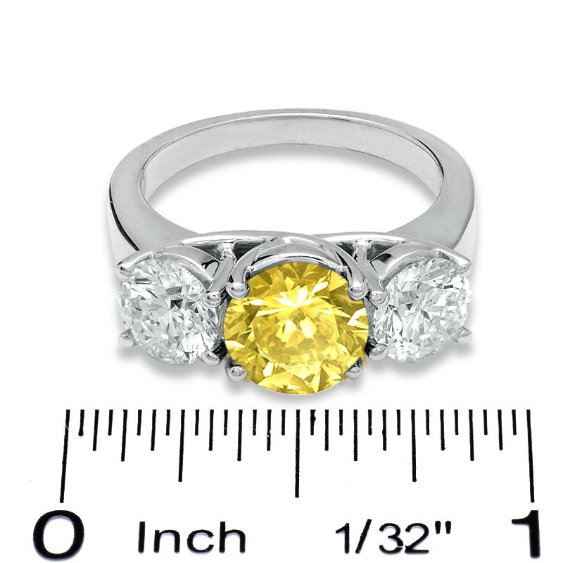Previously Owned - 1-1/2 CT. T.W. Enhanced Yellow and White Diamond Three Stone Ring in 14K White Gold