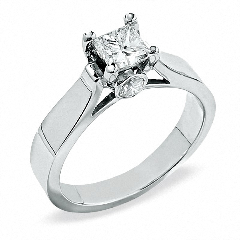 Main Image 1 of Previously Owned - 1 CT. T.W. Princess-Cut Diamond Solitaire Engagement Ring in 14K White Gold