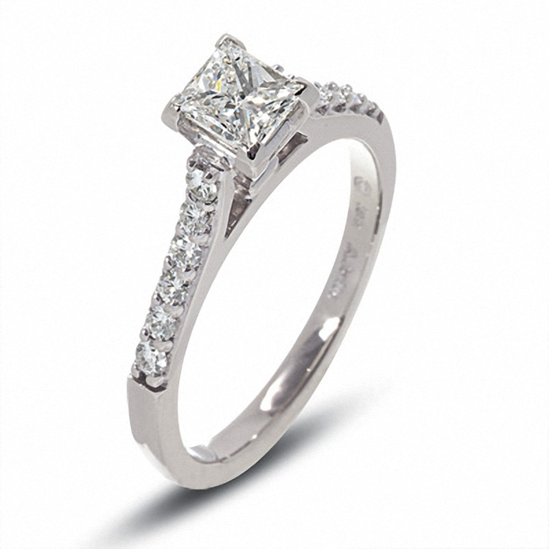 Main Image 2 of Previously Owned - 1 CT. T.W.  Colourless Princess-Cut Diamond Solitaire Engagement Ring in 18K White Gold