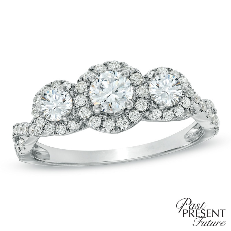 Main Image 1 of Previously Owned - 1 CT. T.W. Diamond Past Present Future® Ring in 14K White Gold