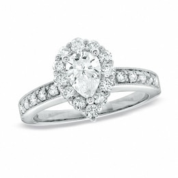 Previously Owned - 1-1/4 CT. T.W. Pear Shaped Diamond Vintage Ring in 14K White Gold